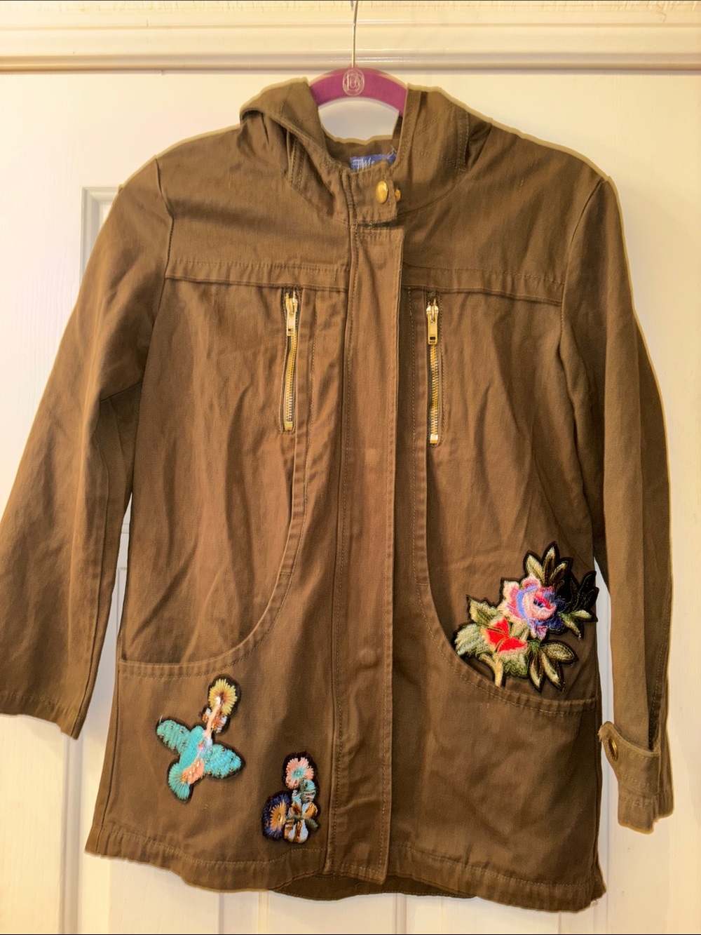 truly Me Brown Hooded Jacket with Floral Embroidery Size 12 EUC